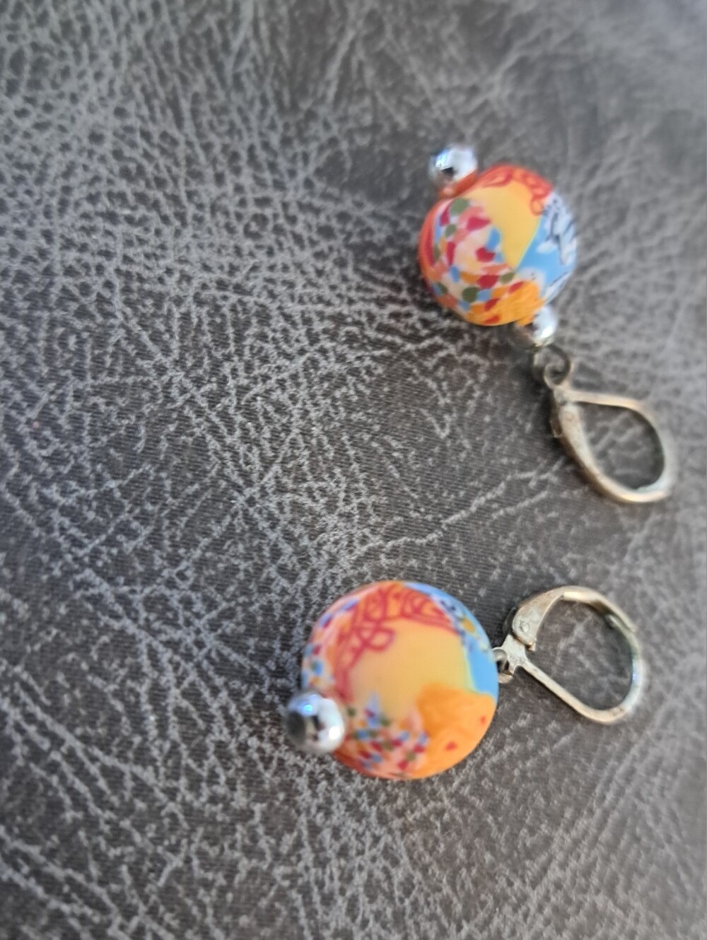 Handcrafted Multicolor Bead Drop Earrings - Orange & Blue